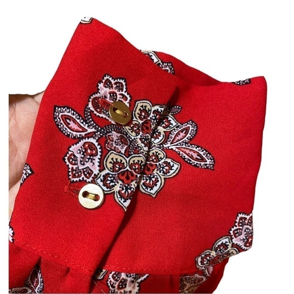 Loft Red Floral Lightweight Long Sleeve Top Size S Blouse - Picture 5 of 7